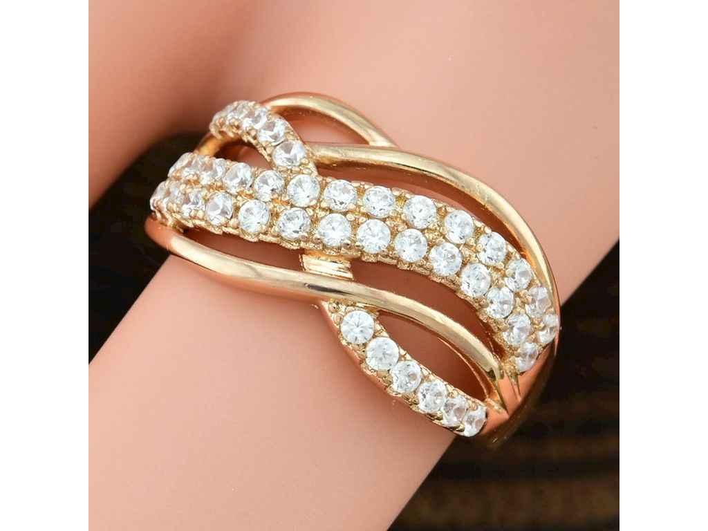 Каблучка 14755 10мм білі фіаніти позолота 18К р.16 ТМ XUPING, фото 1