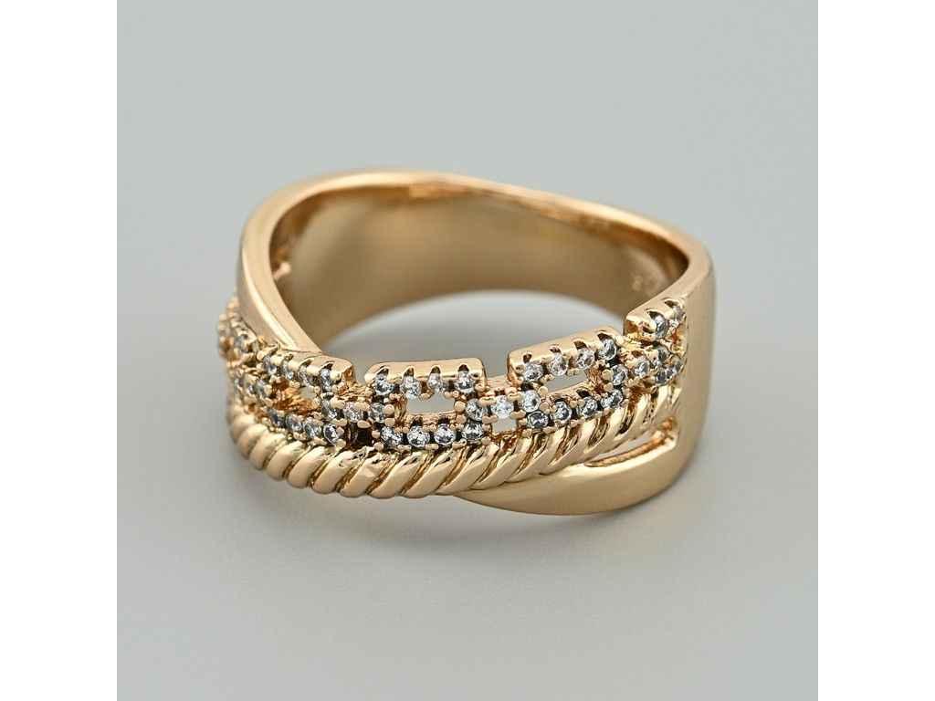 Каблучка Шафран 46065 9мм білі фіаніти позолота 18К р.17 ТМ XUPING, фото 1