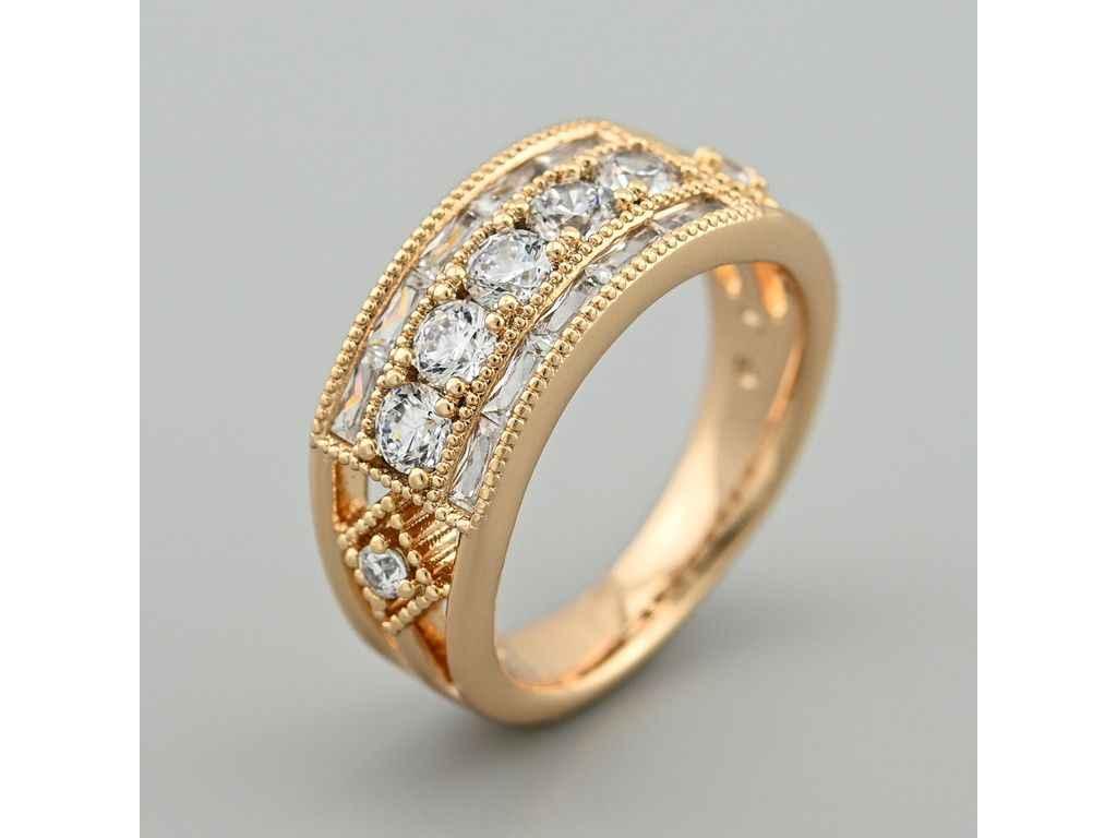 Каблучка Аделайн 45689 8мм білі фіаніти позолота 18К р.17 ТМ XUPING, фото 1