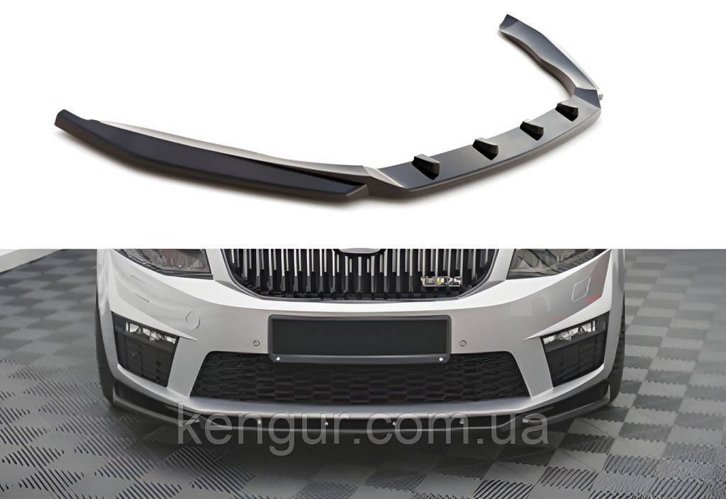 Передня Lip накладка DPT V-2 (для RS, 2013-2017, чорний глянець) для Skoda Octavia III A7 рр, фото 1