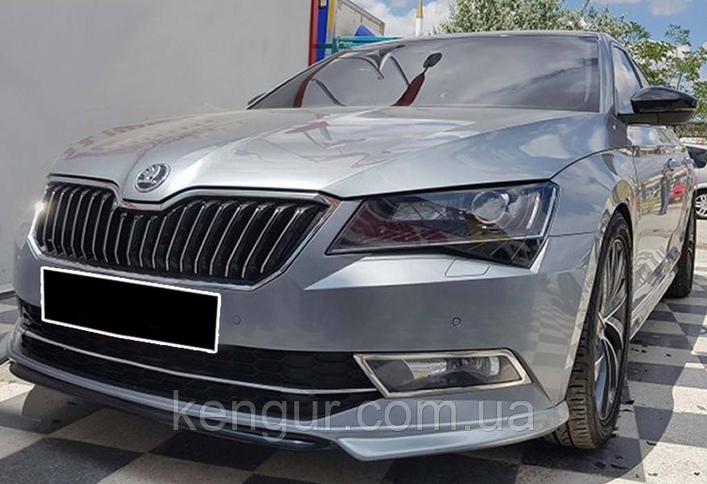 Передня Lip накладка DPT V-1 (2015-2020, чорний глянець) для Skoda Superb рр, фото 1