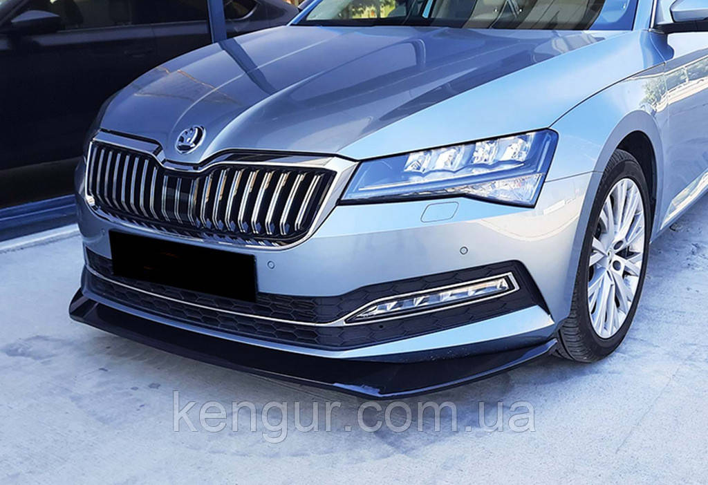 Передня Lip накладка DPT V-3 (2015-2020, чорний глянець) для Skoda Superb рр, фото 1