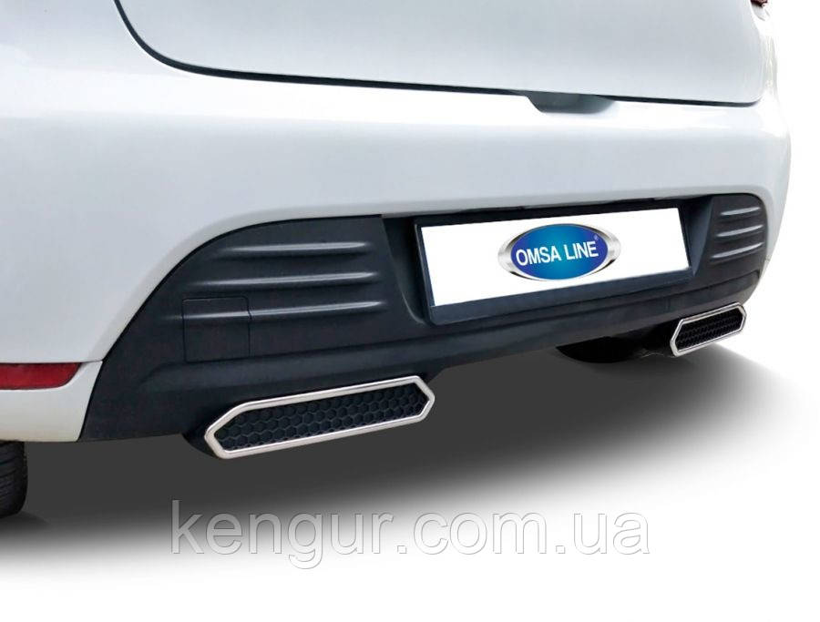 Імітація вихлопних труб на бампер (2 шт, нерж.) для Renault Clio IV 2012-2019 рр, фото 1