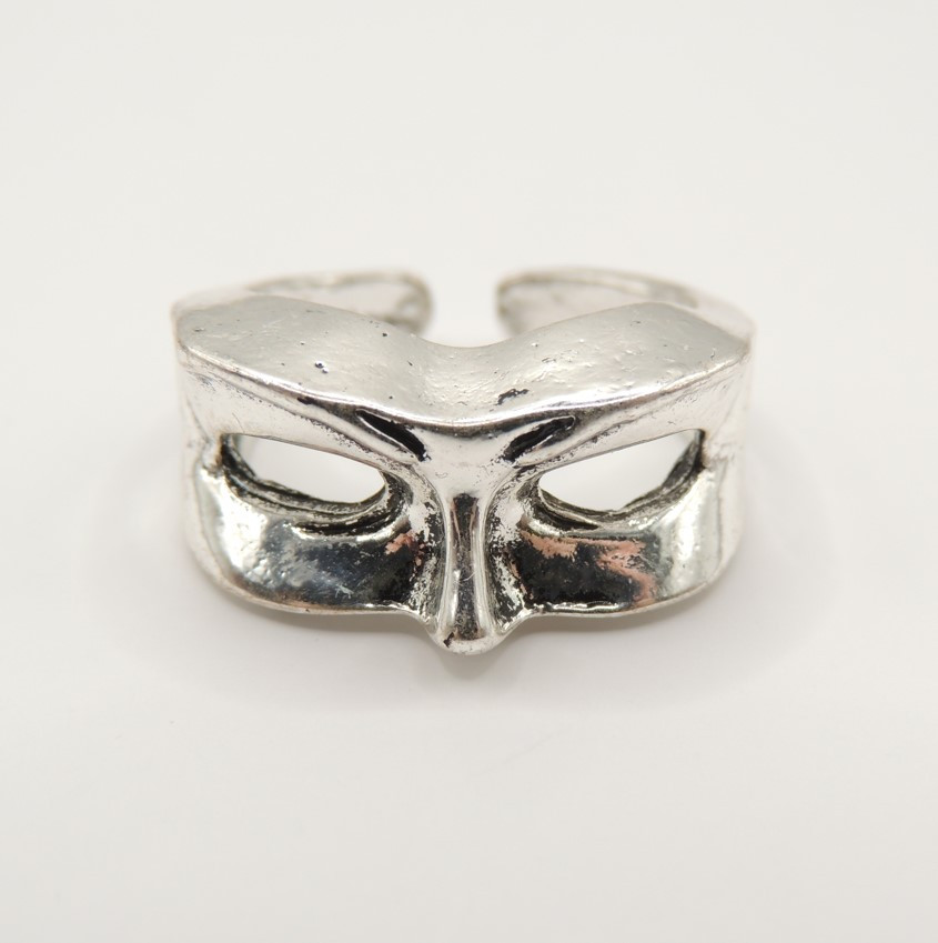 Каблучка срібляста у вигляді білої маски Вендетта регульований розмір AurumLux110, фото 1