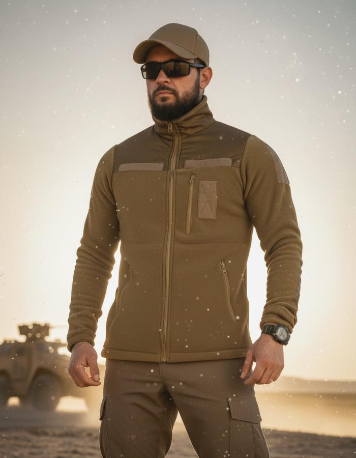 Тактична флісова кофта PATRIOT койот – військова флісовка, армійська кофта, тактична флісовка з липучками та підкладкою сітка