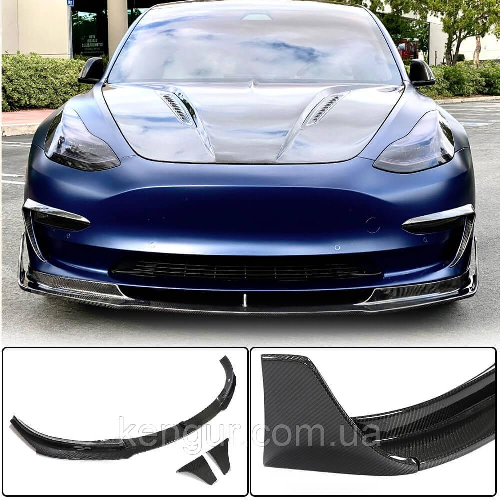 Накладка на передній бампер Lip V3 (2017-2023, Карбон) для Tesla Model 3 2017- рр, фото 1
