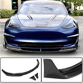 Накладка на передній бампер Lip V3 (2017-2023, Карбон) для Tesla Model 3 2017- рр