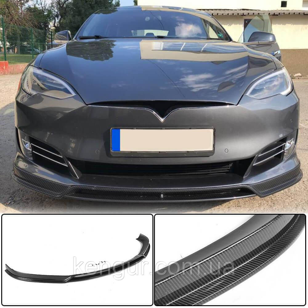 Накладка на передній бампер Lip (2016-2021, Карбон) для Tesla Model S 2012- рр, фото 1