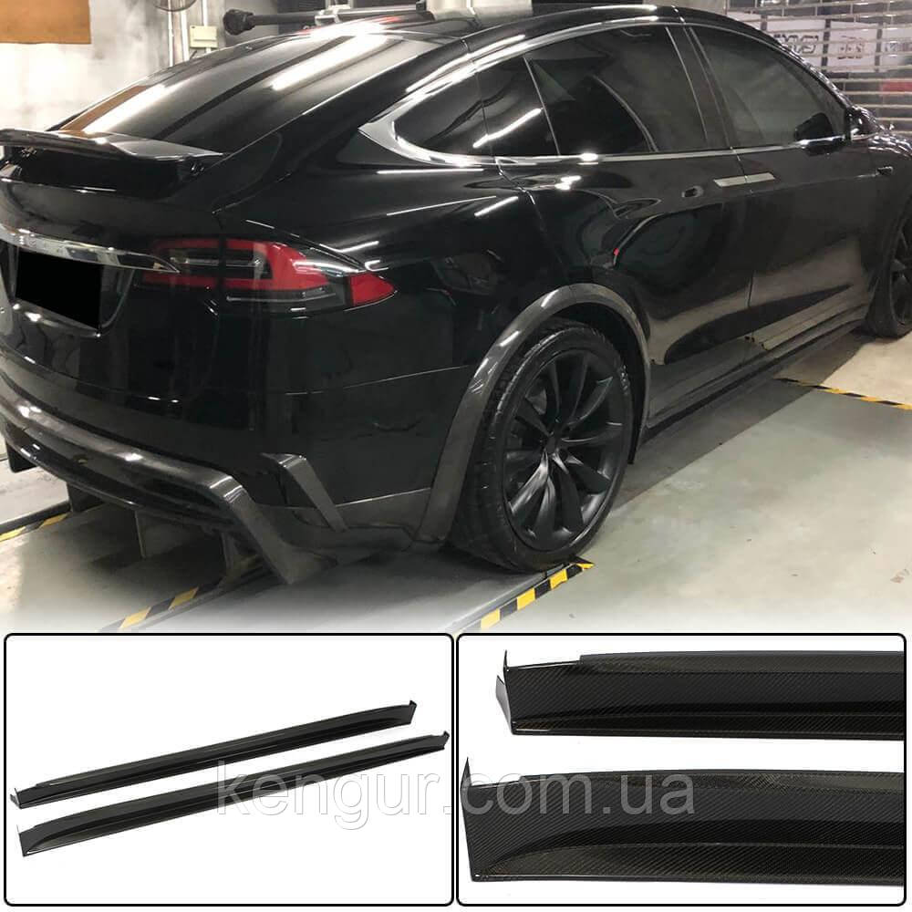 Накладки на пороги (2015-2021, Карбон) для Tesla Model X 2015- рр, фото 1