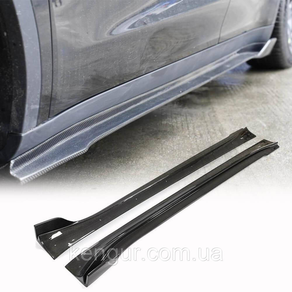 Накладки на пороги V1 (2020-2025, Карбон) для Tesla Model Y 2020- рр, фото 1