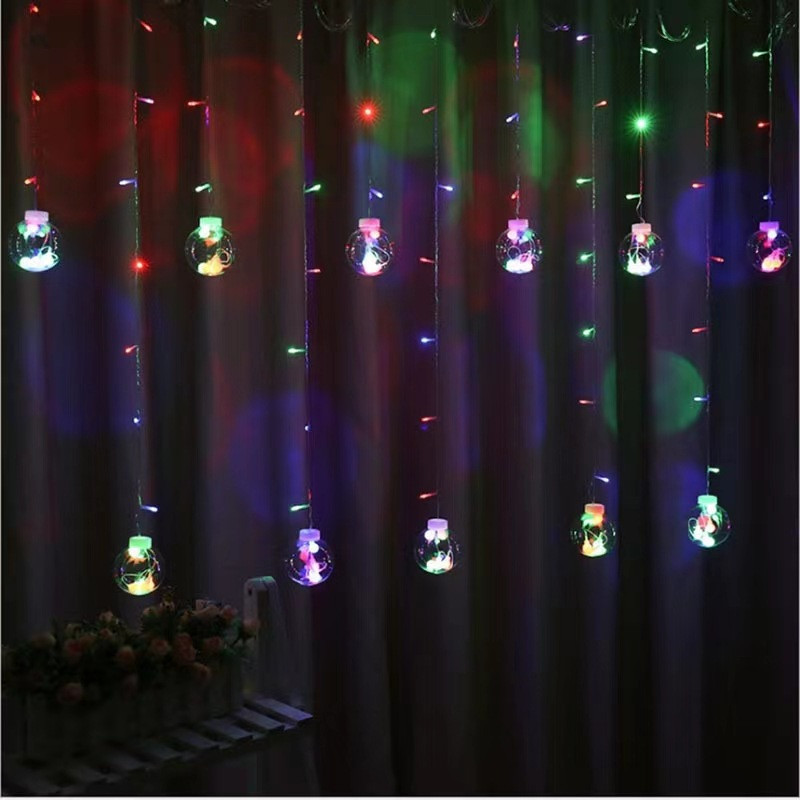 Гірлянда штора світлодіодні кульки 3* 0,9м 12 предметів мультиколор 220В, фото 1