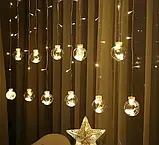 Гірлянда штора світлодіодні кульки 3* 0,9м 12 предметів теплий білий 220В, фото 6