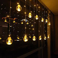 Гірлянда штора світлодіодні кульки 3* 0,9м 12 предметів теплий білий 220В