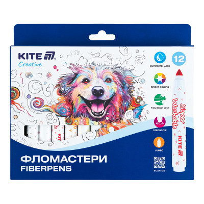 Фломастери Kite Creative Superwashable Jumbo 12 кольорів (K-1155), фото 1