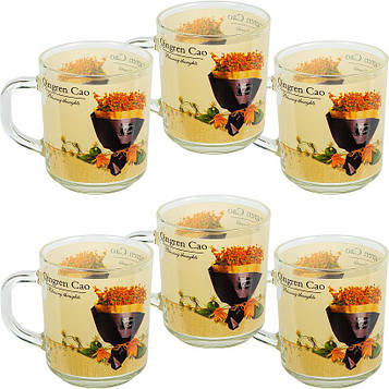 Скляна чашка 200 мл «Qingren Cao» для чаю, кави, капучино, лате Набір чашок 6 штук жовті (№-45)