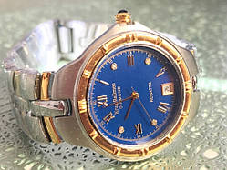 Krug-Baumen 2615DM — чоловічий наручний годинник з діамантами, синій циферблат, стальний браслет