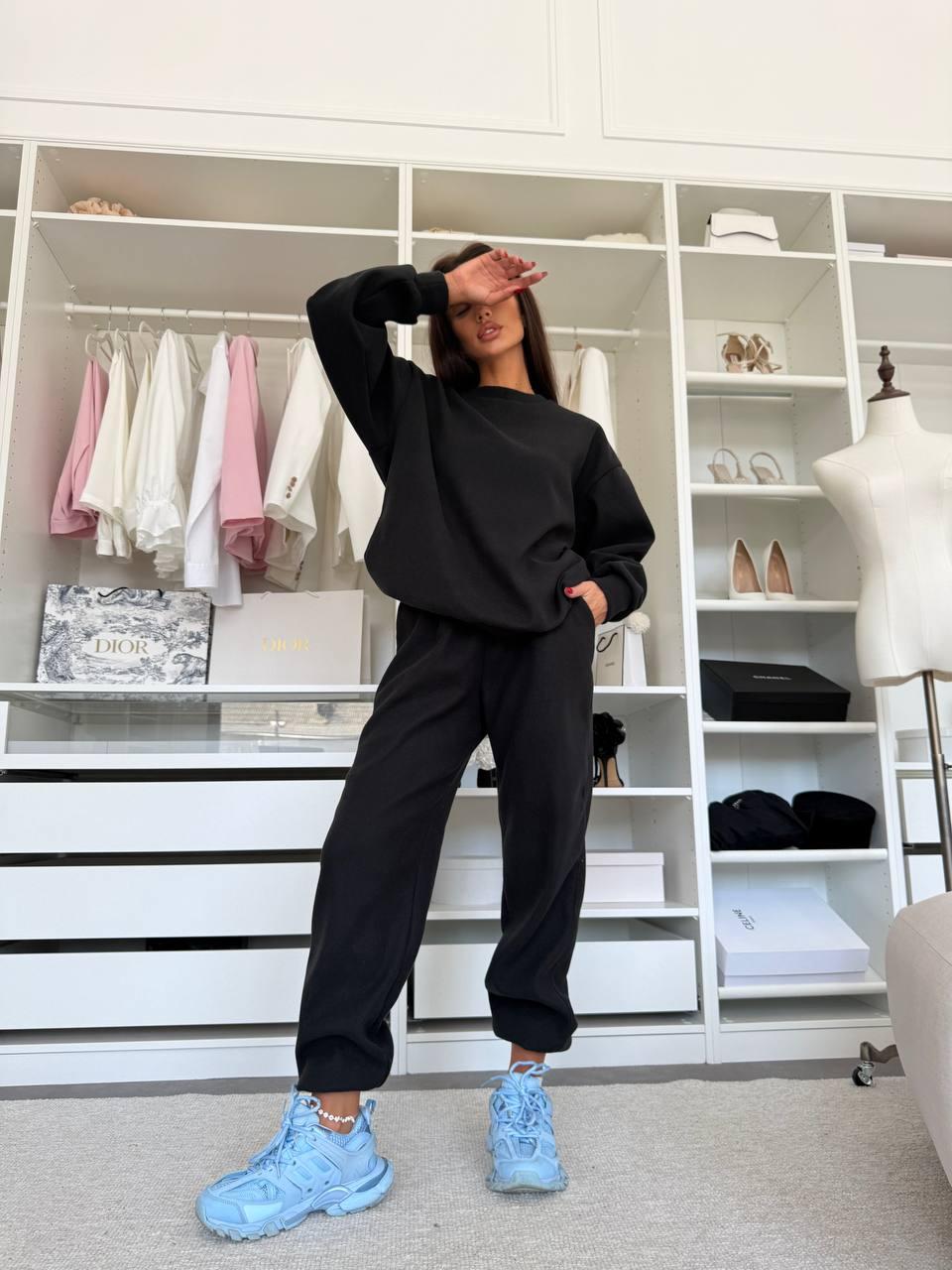 Костюм жіночий oversize з ангори Модель: 1557-387 Колір: чорний, беж, фото 1