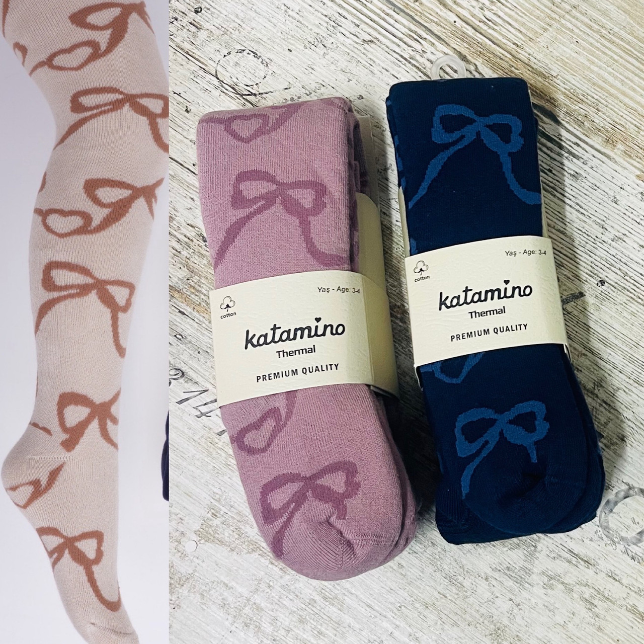 Махрові колготки для дівчаток із принтом бантики, фото 1