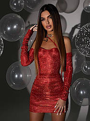 Розкішна блискуча жіноча корсетна сукня міні рукави перчатки Smb9495