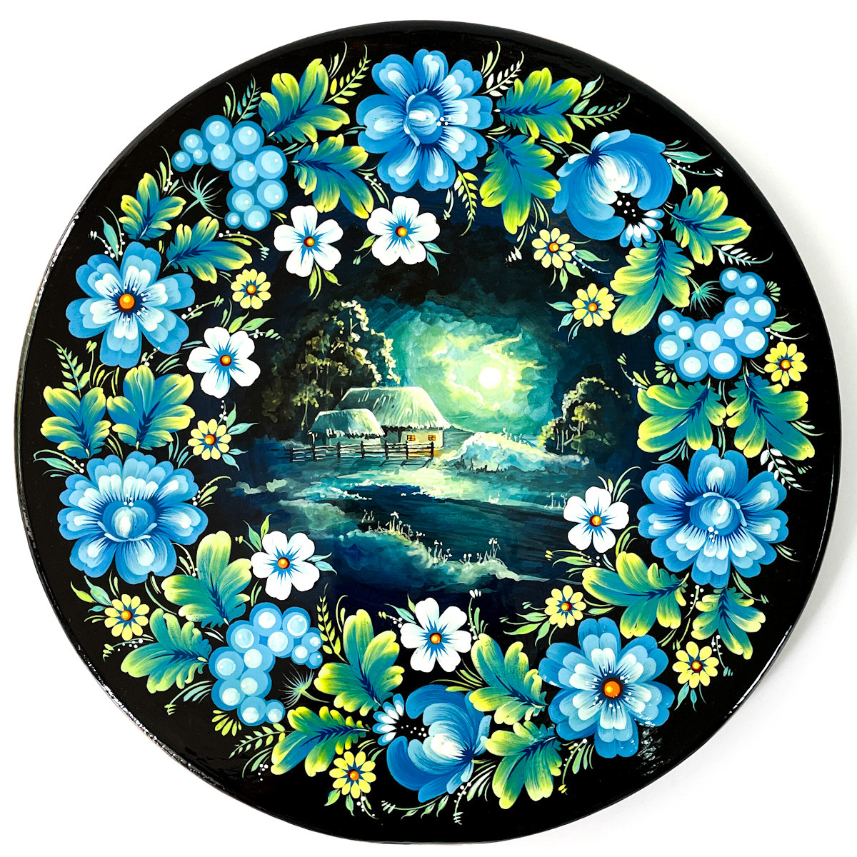 Картина панно Петриківський розпис ЗИМОВА НІЧ ручної роботи з дерева Український сувенір, фото 1