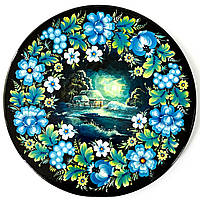 Картина панно Петриківський розпис ЗИМОВА НІЧ ручної роботи з дерева Український сувенір