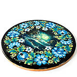 Картина панно Петриківський розпис ЗИМОВА НІЧ ручної роботи з дерева Український сувенір, фото 2