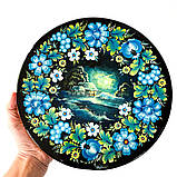 Картина панно Петриківський розпис ЗИМОВА НІЧ ручної роботи з дерева Український сувенір, фото 3