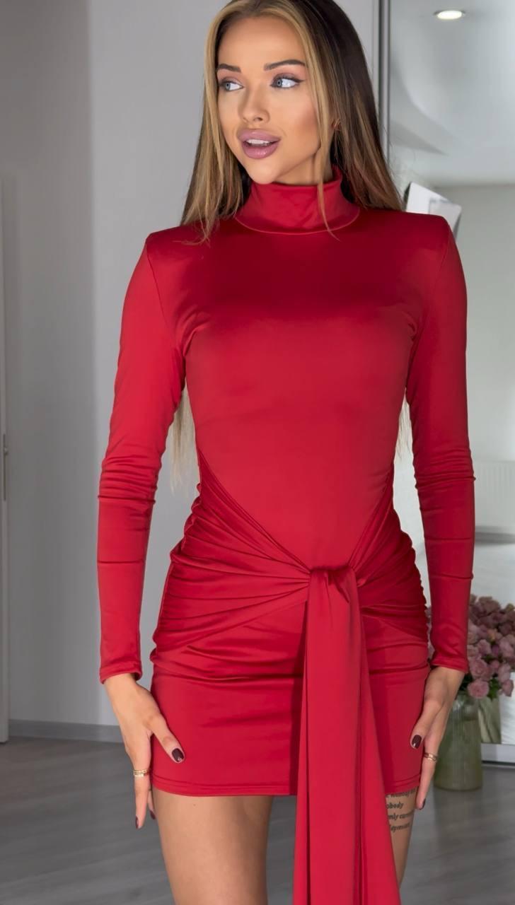 Сукня жіноча міні з драпіруванням і шлейфом Модель: 1557-334 Колір: червоний, чорний, шоколад, фото 1