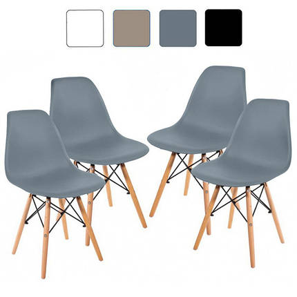 Стілець кухонний зі спинкою Bonro B-173 FULL KD сірий набір 4 шт на ніжках, пластикове сидіння для кухні, дому, їдальні, фото 1