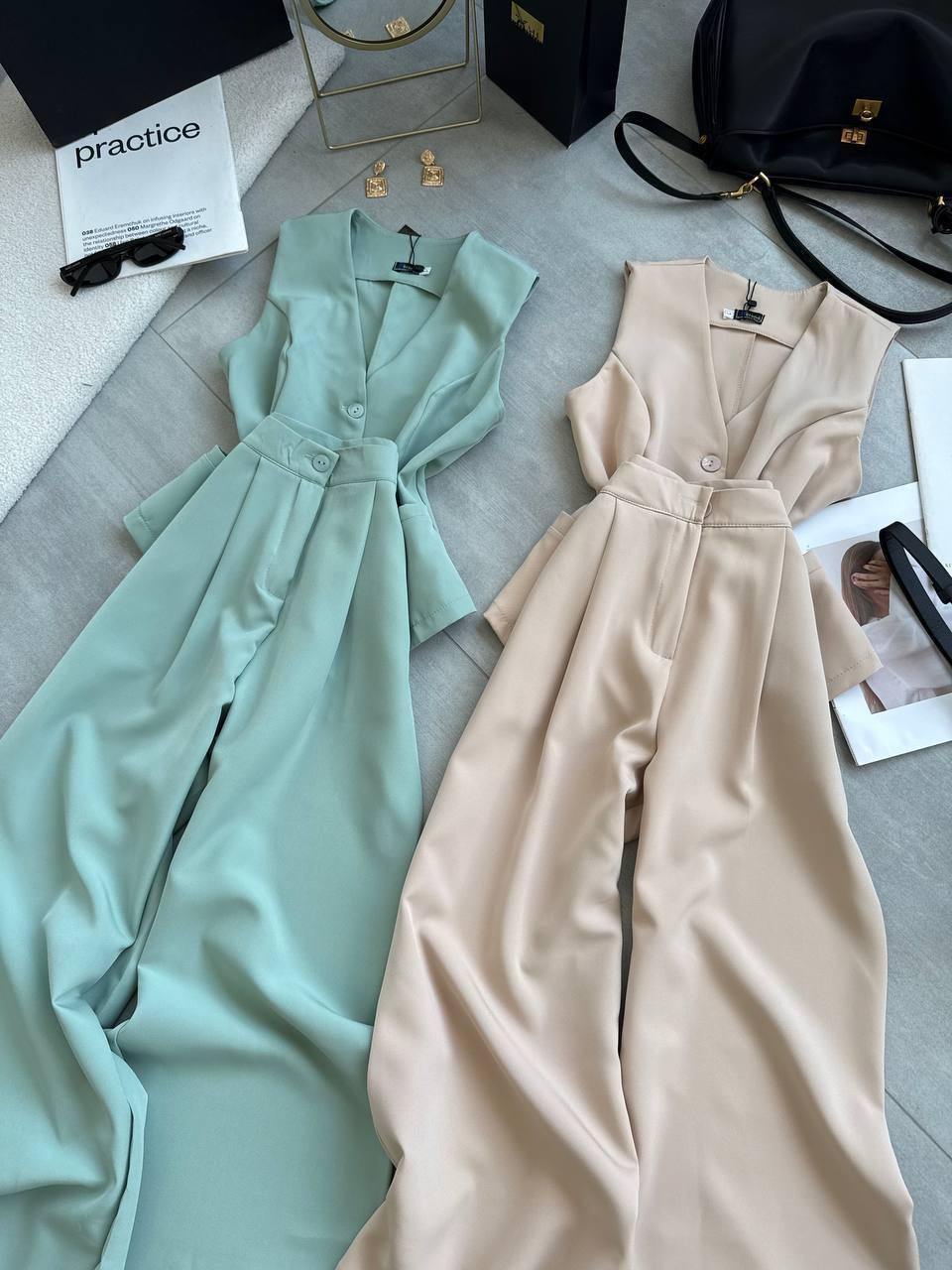 Костюм жіночий брючний Модель: 1557-237 Колір: беж, нефрит, фото 1