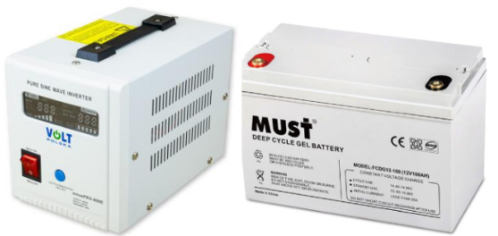 Гібридний ДБЖ/інвертор Volt Polska SINUS PRO 500 E 12V/230V (350/500W)+Акум Must FCDG12-100 12V 100Ah Deep cycle, фото 1