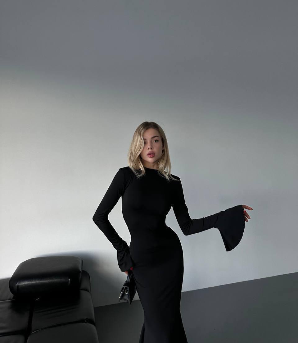 Сукня жіноча елегантна з оригінальним кроєм Модель: 1557-258 Колір: чорний, шоколад, фото 1