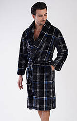 Чоловічий теплий халат махровий велсофт, чорно-синій M