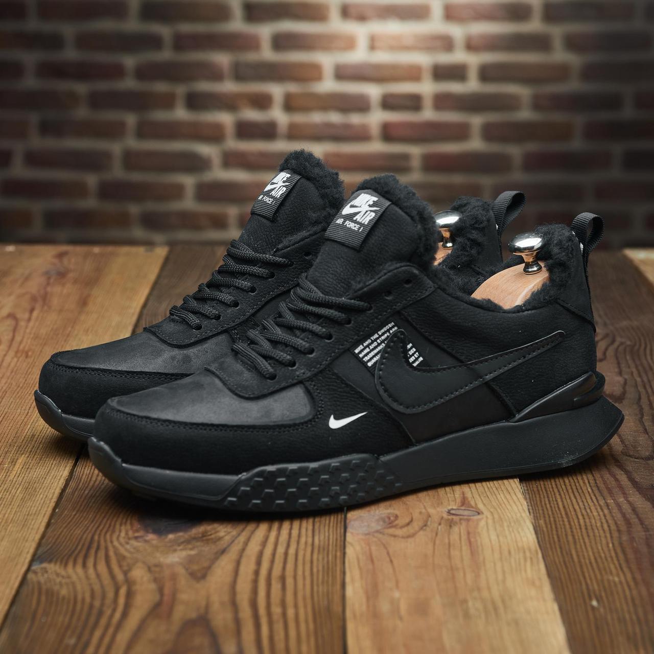 Зимові чоловічі шкіряні черевики, кросівки чорні утеплені з натуральної шкіри на хутрі на зиму для чоловіків, розмір 40-45, фото 1