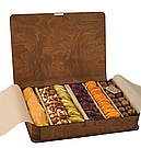 Подарунковий набір з сухофруктами та горіхами у Деревʼяній книзі big на 6 секцій, фото 2