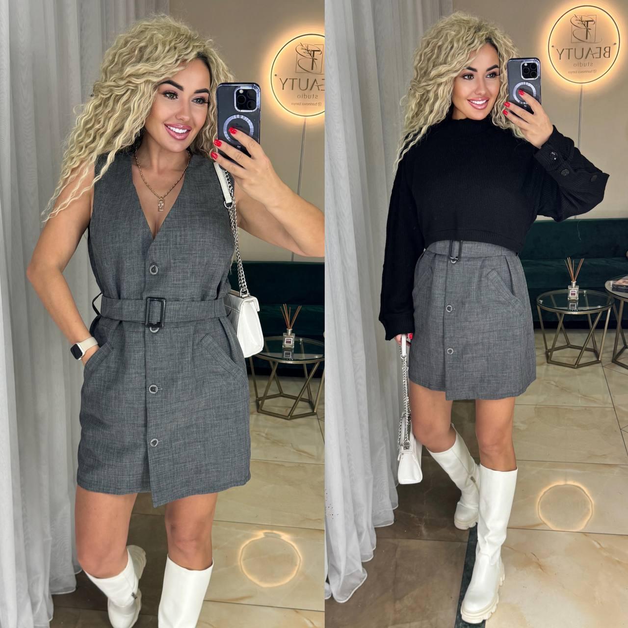 Костюм жіночий сукня-піджак + светр Модель: 1555-5500 Колір: чорний, фото 1