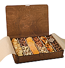 Подарунковий набір з сухофруктами та горіхами у Деревʼяній книзі big на 6 секцій, фото 2