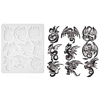 Силіконова форма Finding Молд дракони під заливку смолою Білий 20 см x 23 см x 7 мм