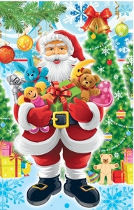 Новорічний пакет ГІГАНТ ВЕРТИКАЛЬНИЙ 47*33*10 см Санта, фото 1