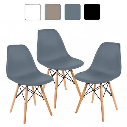 Стілець кухонний зі спинкою Bonro B-173 FULL KD сірий набір3 шт на ніжках, пластикове сидіння для кухні, дому, їдальні, фото 1