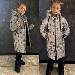 Подовжена зимова світловідбивна куртка-пуховик GIRL, розміри на зріст 116, 122, 128, 134 + відеоогляд!