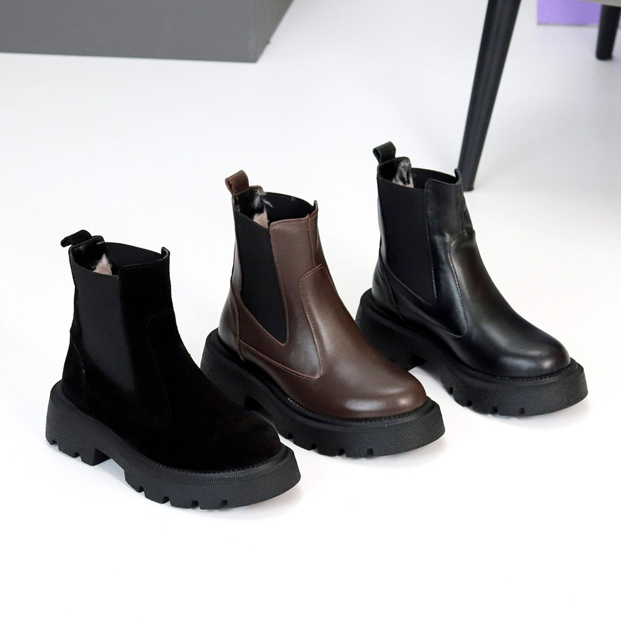 Жіночі зимові коричневі черевики, жіночі шкіряні челсі, жіночі зимові черевики натуральна шкіра, чорні жіночі черевики зимові, фото 1