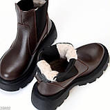 Жіночі зимові коричневі черевики, жіночі шкіряні челсі, жіночі зимові черевики натуральна шкіра, чорні жіночі черевики зимові, фото 2