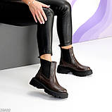 Жіночі зимові коричневі черевики, жіночі шкіряні челсі, жіночі зимові черевики натуральна шкіра, чорні жіночі черевики зимові, фото 5