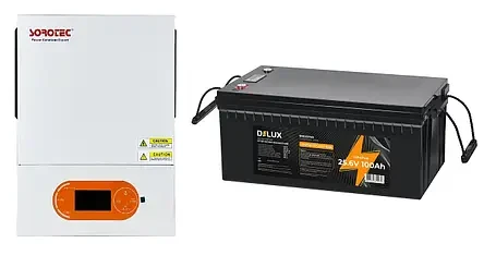 Комплект резервного живлення Sorotec REVO VM II PRO 3.2kW/24V з АКБ LiFePO4 25.6V/100Ah 2560Wh, фото 1