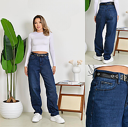 Жіночі утеплені джинси - баггі у синьому кольорі