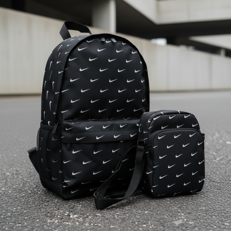 Чоловічий спортивний рюкзак Nike Air чорний, чоловіча сумка месенджер Найк у подарунок, фото 1