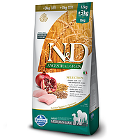 Низькозерновий Сухий Корм Farmina N&D Low Grain з Куркою та Гранатом для Середніх і Великих Порід (15 кг)