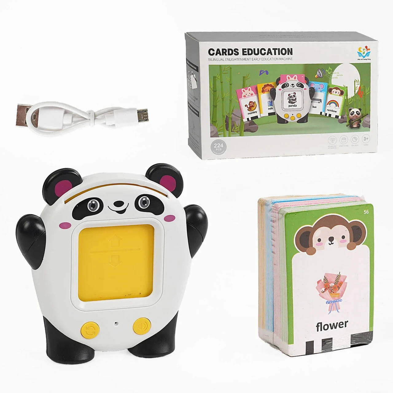 Картридер “Панда”, озвучування англійською, 112 карток, дитяча пісня, регулювання гучності, в коробці, фото 1