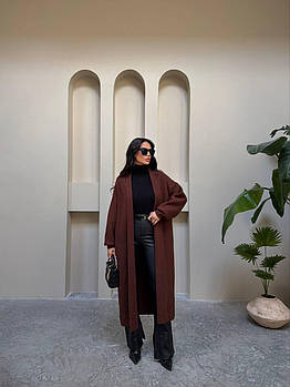 Жіночий подовжений трикотажний кардиган оверсайз м’який теплий в’язаний 42–48 шоколад